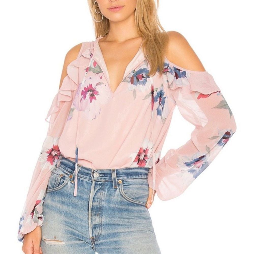Yumi Kim XS Stella Cold Shoulder Pink Blouse REG. $135 (r1)